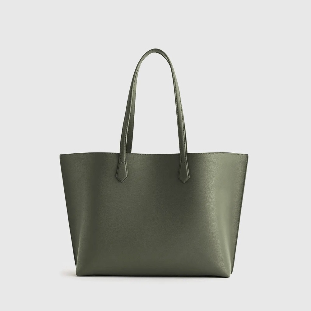 Quince Italian Leather Triple Compartment Shopper Tote in Green